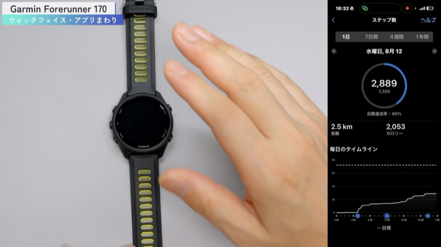 Garmin Connect アプリのステップ数・データ表示画面