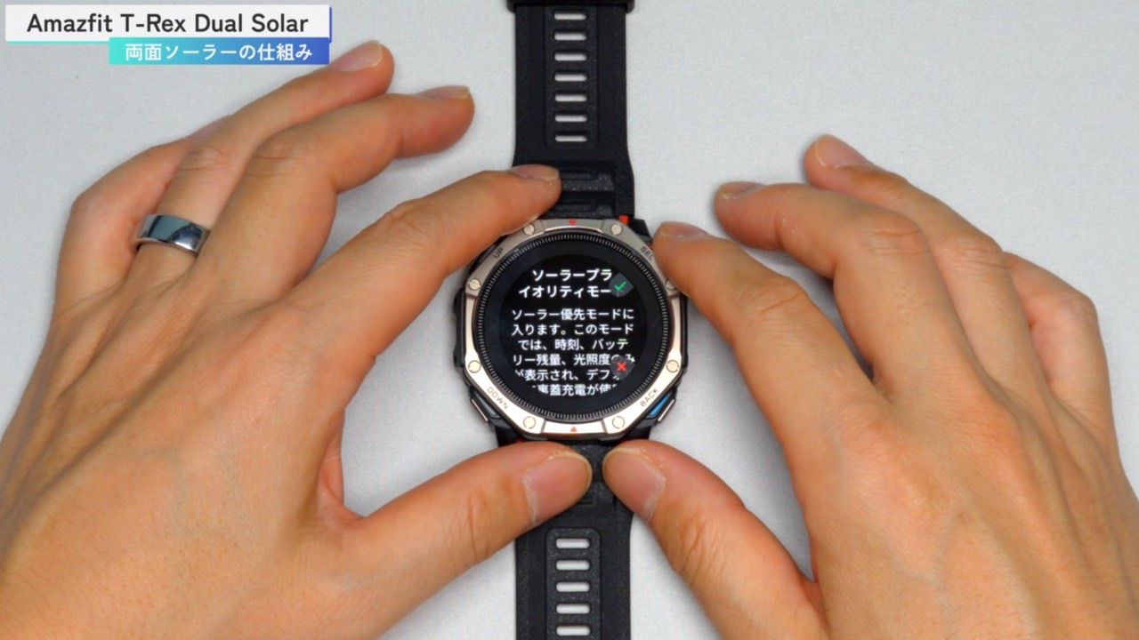 ソーラープライオリティモードに入るかどうかを選ぶ画面